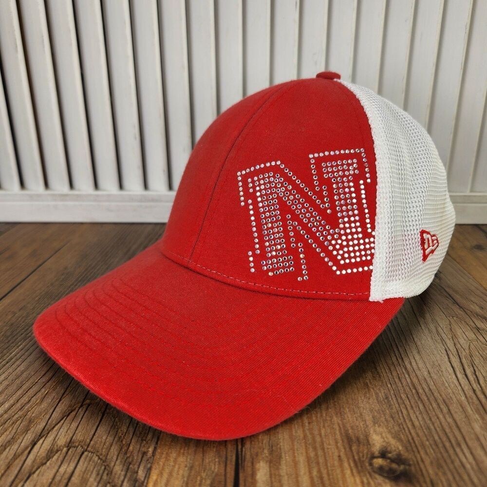 New Era Nebraska Cornhuskers Womens Strapback Hat Cap Red White Rhinestone NCAA